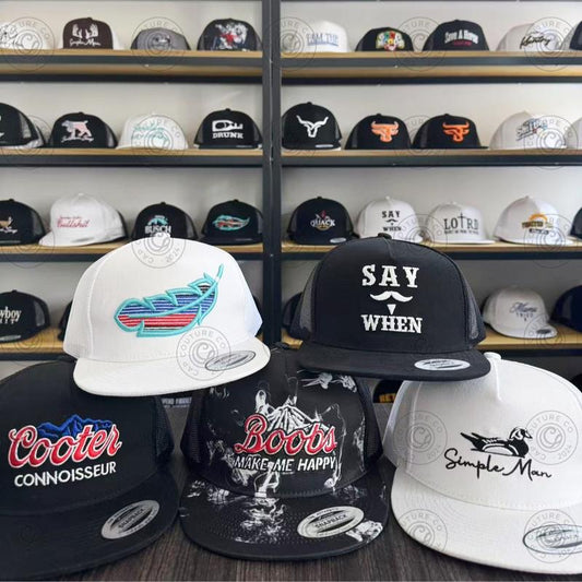 Mystery Hat Box - Five Randomly Picked Flat Brim Trucker Hats - Mystery Birthday Gift, Friend Gift, Mystery Box Challenge