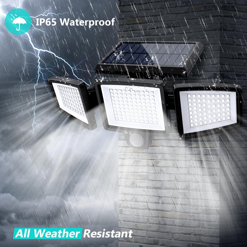 Tuffenough Solar Outdoor Lights 2500LM 210LED Security Lights,3 Heads Dimmable SpotLights with 3 Modes,IP65 Waterproof(1 Packs)