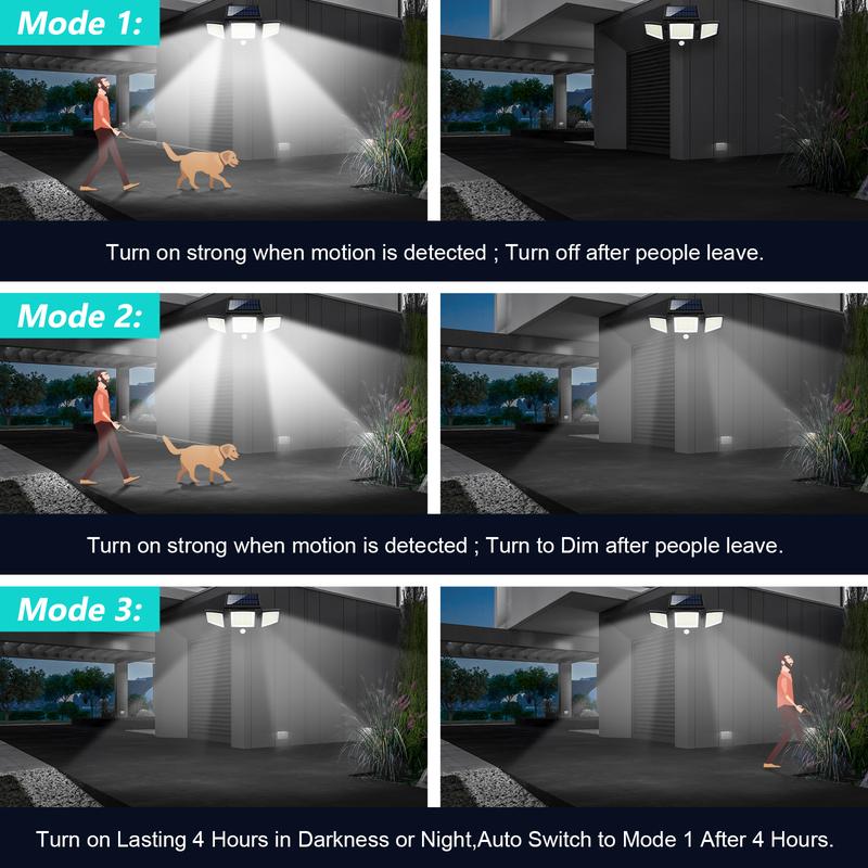 Tuffenough Solar Outdoor Lights 2500LM 210LED Security Lights,3 Heads Dimmable SpotLights with 3 Modes,IP65 Waterproof(1 Packs)